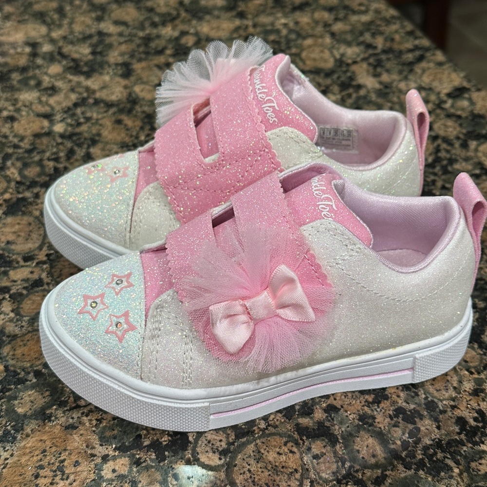 Skechers Pink and White Glitter Kids Sneakers